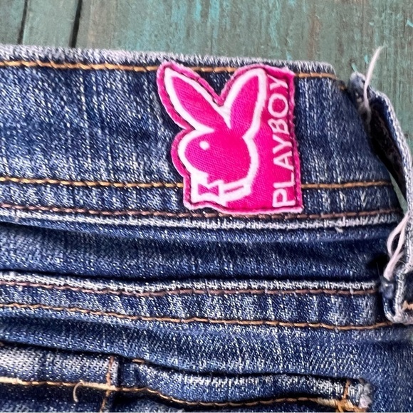 Y2K Vintage Playboy Denim Capris Button Detail Casual Denim Cropped Distressed - Picture 14 of 14